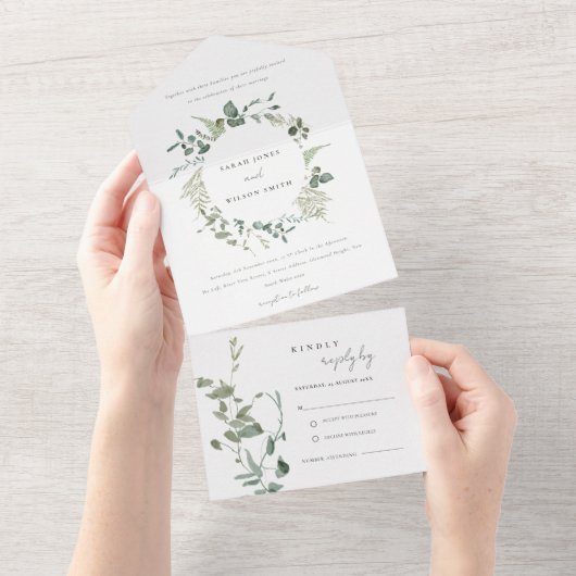 Botanische Eucalyptus Waterverf met baard All In One Uitnodiging (Afscheurbaar)