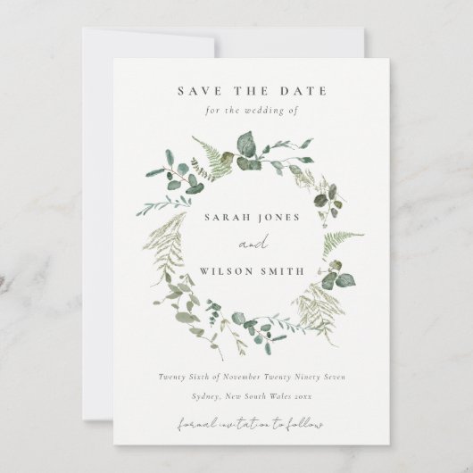 Botanische Eucalyptus Waterverf met baard Save The Date (Voorkant)