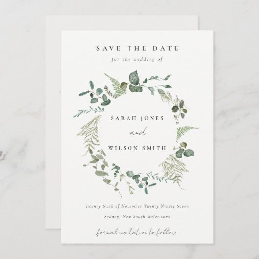 Botanische Eucalyptus Waterverf met baard Save The Date (Voorkant / Achterkant)