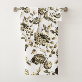  botanische flora met zwarte en witte goudtoon bad handdoek