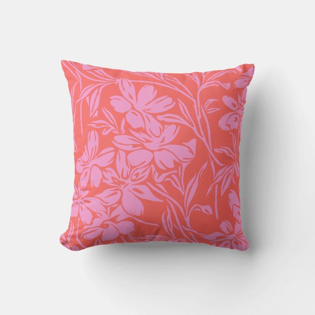 Botanische Floral Boho Art Design in Roze en Rood Kussen (Voorkant)
