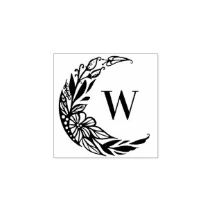 Botanische Floral Crescent Moon Custom Monogram Rubberstempel