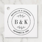 Botanische Floral Fun Monogram Weddenschap Paars N Bedankjes Labels (Voorkant)