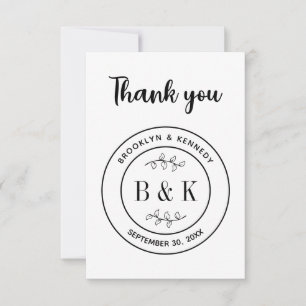 Botanische Floral Fun Monogram Weddenschap Paars N Bedankkaart
