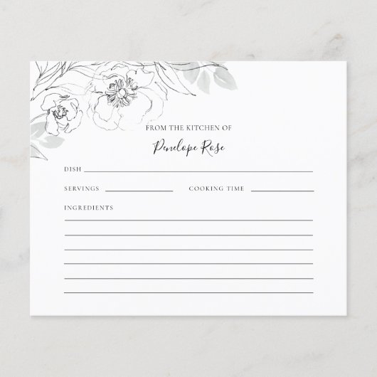 Botanische Floral Illustration Name Recipe Card (Voorkant)