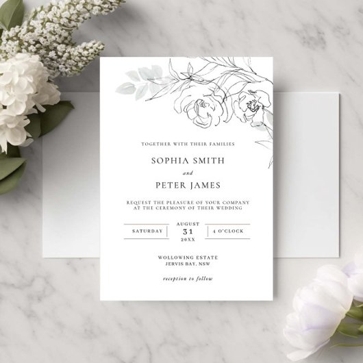 Botanische Floral Illustration Wedding Invitation Kaart