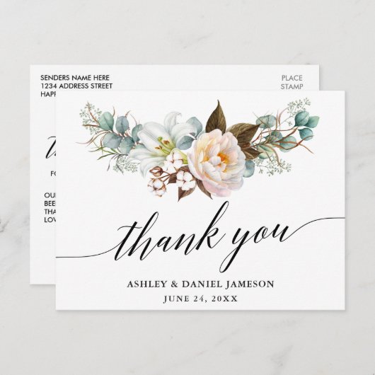 Botanische Floral kalligrafie Weddenschap Bedankt Briefkaart (Voorkant / Achterkant)