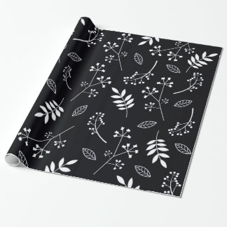 Botanische Floral Leaves Greenery White en Black Cadeaupapier