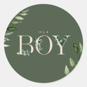 Botanische Floral met de letters Green Beige Boy B Ronde Sticker