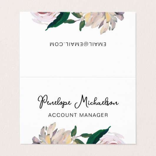 Botanische Floral met  Manuscript en QR Code Visitekaartjes (Buitenkant ongevouwen)