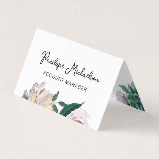 Botanische Floral met  Manuscript en QR Code Visitekaartjes (Voorkant)