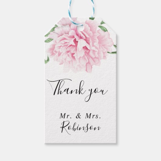 Botanische Floral Pink Peony Elegant Wedding Cadeaulabel (Voorkant)
