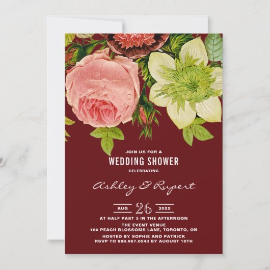 botanische Floral Red Wedding Shower Kaart (Voorkant)