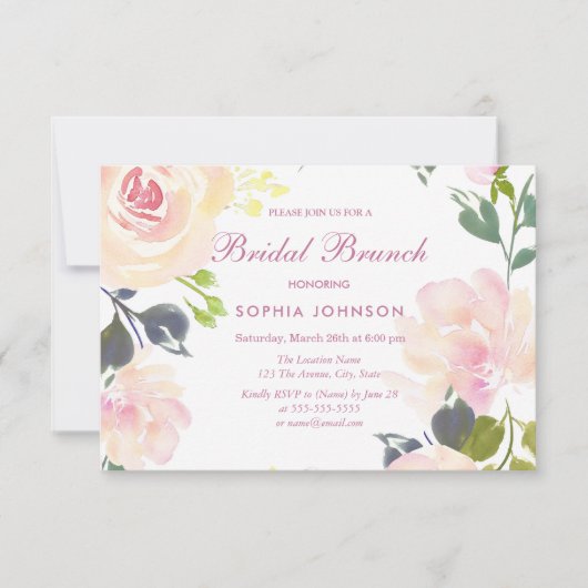 Botanische Floral Spring Bridal Brunch Invite Kaart (Voorkant)