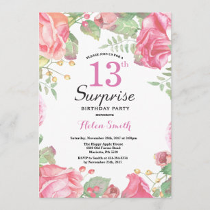 Botanische Floral Surprise 13th Birthday Invitatio Kaart