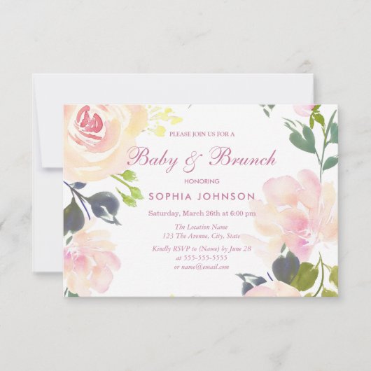 Botanische Floral Sweet Baby & Brunch Invite Kaart (Voorkant)