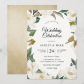 Botanische Floral Wreath White Flowers Weddenschap Kaart (Voorkant / Achterkant)