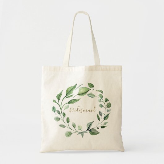 Botanische Foliage Krans Bruidsmeisje Script Tote Bag (Voorkant)