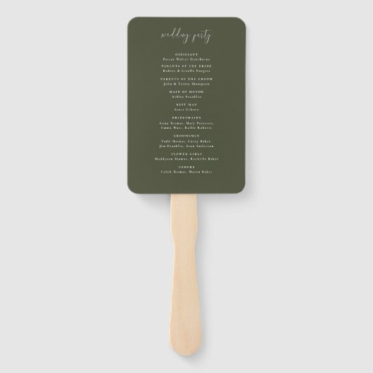 Botanische Foliage Monogram Weddenschap Programma Handwaaier (Achterkant)
