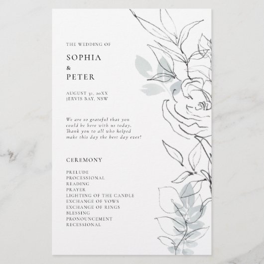 Botanische Foliage Sketch Ceremony Program (Voorkant)