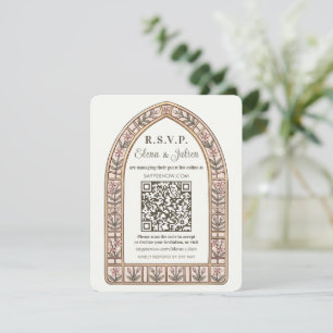 Botanische Gebrandschilderde Huwelijks QR Code RSV RSVP Kaartje