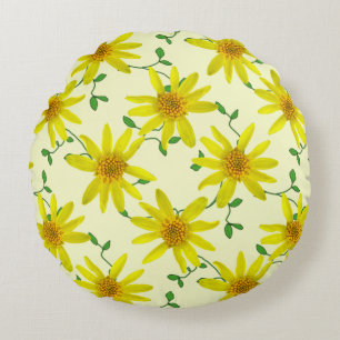 Botanische gele arnica Wilde bloem op elke kleur Rond Kussen
