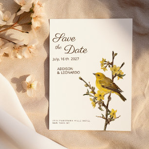 Botanische gele vogel bloem zomer Save the Date Kaart