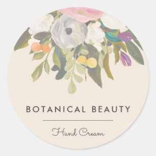 Botanische gelukzaligheid Elegante Bloemen   Crème Ronde Sticker