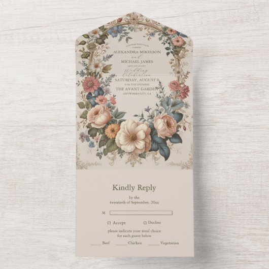 Botanische gelukzaligheid Wildbloemen Art Nouveau  All In One Uitnodiging (Binnen)