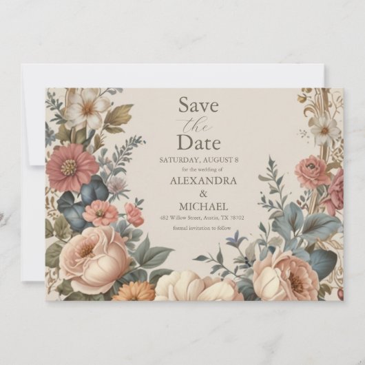 Botanische gelukzaligheid Wildbloemen Art Nouveau Save The Date (Voorkant)