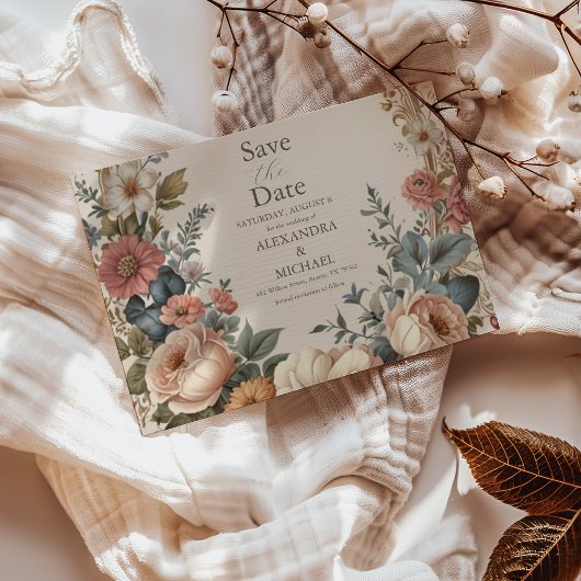 Botanische gelukzaligheid Wildbloemen Art Nouveau Save The Date