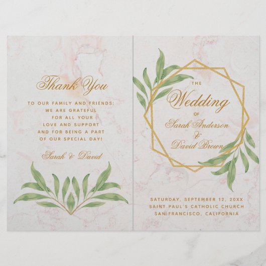 Botanische Geometrische Greenery Gold Wedding Prog (Voorkant)