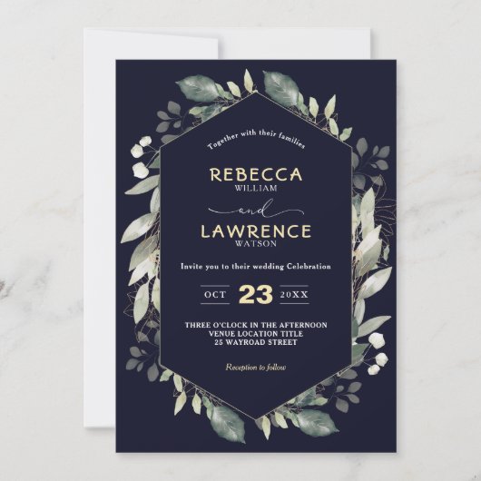 Botanische geometrische groene lijst bruiloft Uitn Kaart (Voorkant)