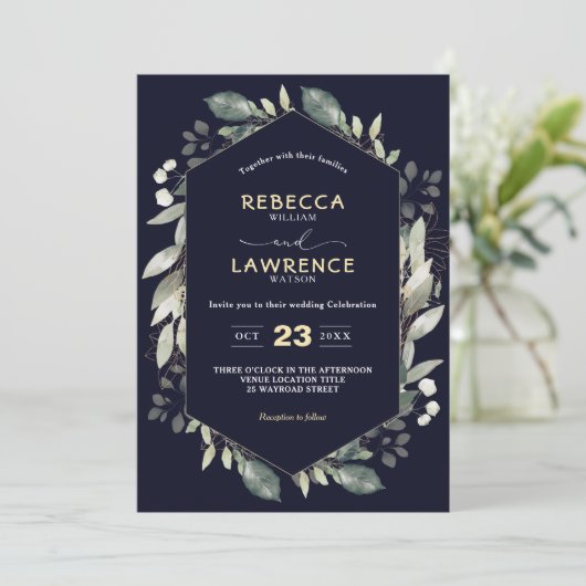 Botanische geometrische groene lijst bruiloft Uitn Kaart (Staand voorkant)