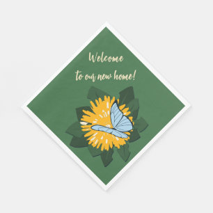 Botanische gestileerde paardenbloem vlinder geel g servet