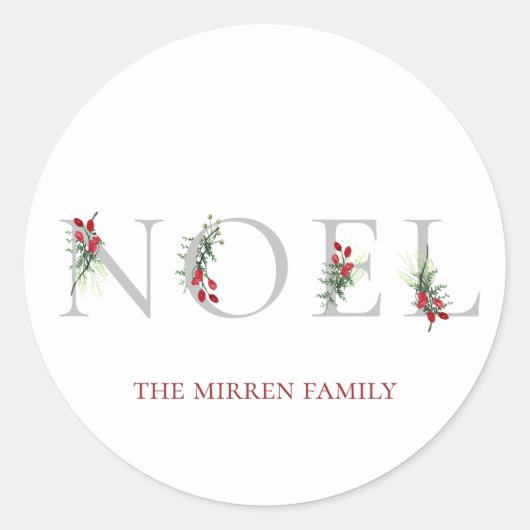 Botanische getooide NOEL gepersonaliseerde Sticker (Voorkant)