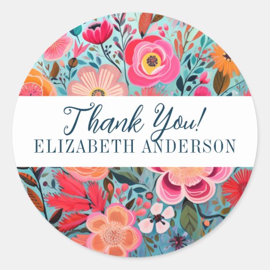  Botanische Girly Floral Bedankt Ronde Sticker (Voorkant)