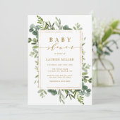 Botanische Gold Greenery Baby shower Invitation Kaart (Staand voorkant)