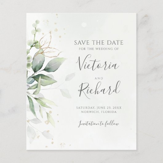 Botanische Gold Greenery Eucalyptus Save the Date (Voorkant)