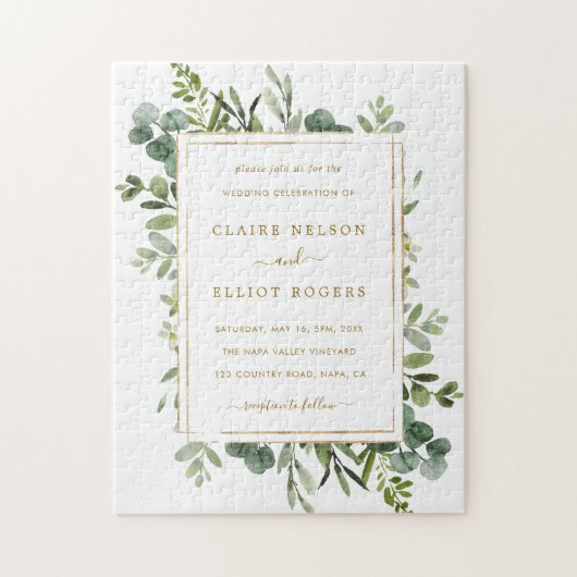 Botanische Gold Greenery Wedding Invitation Legpuzzel (Verticaal)