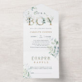Botanische Gold Letter-Baby shower | Diaper Raffle All In One Uitnodiging (Binnen)