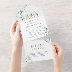 Botanische Gold Letter Boy Baby shower All In One Uitnodiging