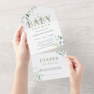 Botanische Gold Letter Boy Baby shower All In One Uitnodiging