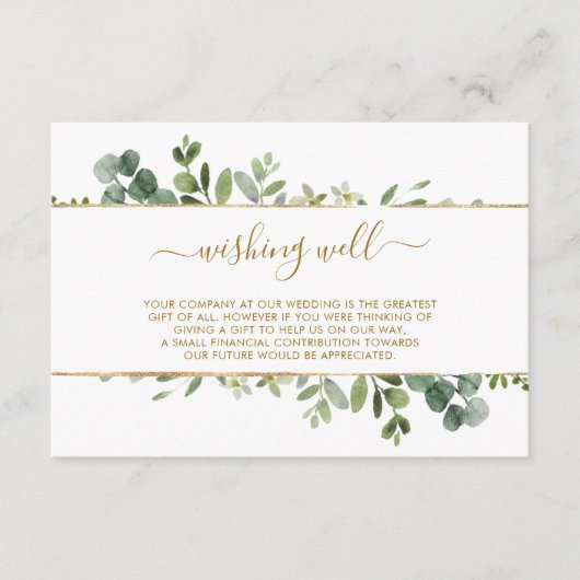 Botanische Goud & Groene Bruiloft Wishing Well Informatiekaartje (Voorkant)