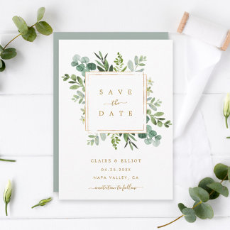 Botanische goudbruine bruiloft bespaart de datum K Save The Date