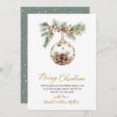 Botanische gouden script niet foto vrolijk kerst feestdagenkaart (Voorkant / Achterkant)