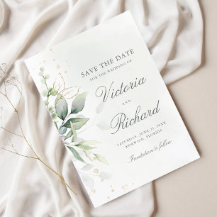 Botanische goudgroen Eucalyptusbruiloft Save The Date