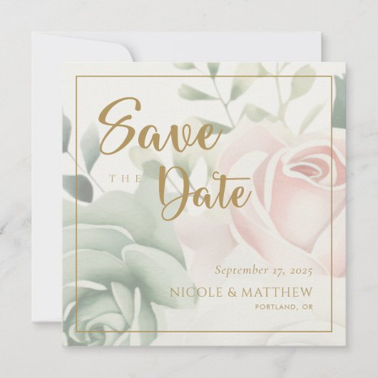 Botanische goudgroen Eucalyptusbruiloft Save The Date (Voorkant)