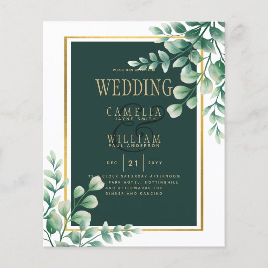 Botanische Green Gold Wedding Invitation Emerald Flyer (Voorkant)