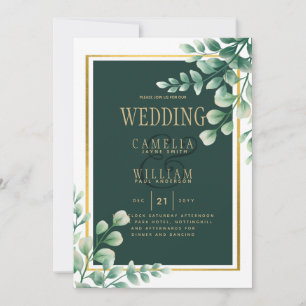 Botanische Green Gold Wedding Invitation Emerald Kaart